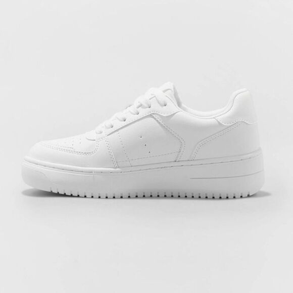 Wild Fable -  Women's Low-Top Casual Lace-Up Faux Lea White - Picture 2 of 5